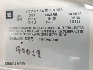 2008 Buick Lucerne CXL with VIN 1G4HD57288U173373, listed as a IAAI auction lot 42004265 with Not Provided miles and . Bid and sale history available at DreamBid. Image 9.