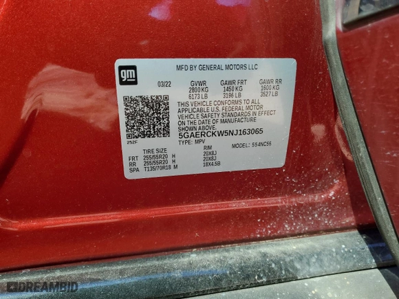 2022 Buick Enclave Premium with VIN 5GAERCKW5NJ163065, listed as a Copart auction lot 47172245 with 89,061 mi miles and Salvage Title. Bid and sale history available at carsss.com. Image 14.