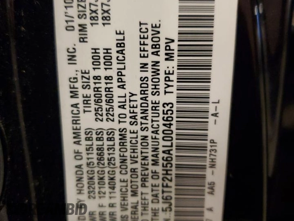 2010 Honda Accord Crosstour EX-L with VIN 5J6TF2H56AL004653, listed as a Copart auction lot 79646984 with 92,713 mi miles and Salvage Title. Bid and sale history available at carsss.com. Image 12.