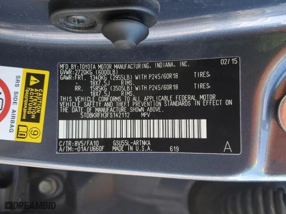 2015 Toyota Highlander LE with VIN 5TDBKRFH3FS142112, listed as a Copart auction lot 46977675 with 254,519 mi miles and Salvage Title. Bid and sale history available at carsss.com. Image 15.