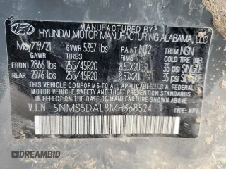 2021 Hyundai Santa Fe Calligraphy z VIN 5NMS5DAL8MH368524, wystawiony jako Copart lot #46865765 z przebiegiem 39 027 mil mil oraz Szkoda całkowita • Salvage title. Historia ofert i sprzedaży dostępna na DreamBid. Obrazek 14.