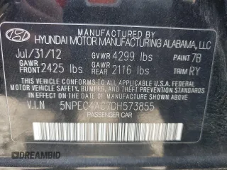 2013 Hyundai Sonata Limited with VIN 5NPEC4AC7DH573855, listed as a Copart auction lot 54483005 with 171,607 mi miles and Salvage Title. Bid and sale history available at carsss.com. Image 13.