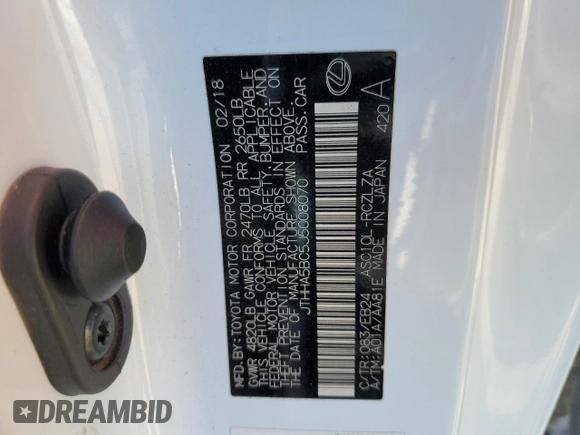 2018 Lexus RC 300 with VIN JTHHA5BC5J5008070, listed as a Copart auction lot 71405123 with Not provided miles and Salvage title. Bid and sale history available at DreamBid. Image 12.