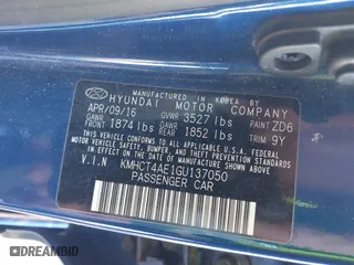 2016 Hyundai Accent SE with VIN KMHCT4AE1GU137050, listed as a IAAI auction lot 41743944 with 81,956 mi miles. Bid and sale history available at carsss.com. Image 9.