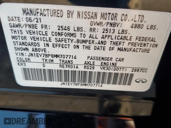 2021 Infiniti Q50 Luxe с VIN JN1EV7BP6MM707714, выставлен на аукционе Copart как лот 66133695 с пробегом 96 010 миль миль и Чистый • Clean title. История ставок и продаж доступна на DreamBid. Изображение 12.