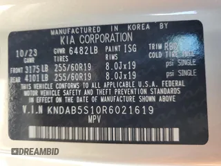 2024 Kia EV9 Light Long Range with VIN KNDAB5S10R6021619, listed as a Copart auction lot 41933575 with 6,622 mi miles and Salvage Title. Bid and sale history available at carsss.com. Image 15.