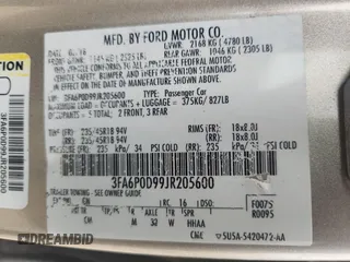2018 Ford Fusion Titanium with VIN 3FA6P0D99JR205600, listed as a Copart auction lot 60753595 with 67,374 mi miles and Salvage title. Bid and sale history available at DreamBid. Image 12.