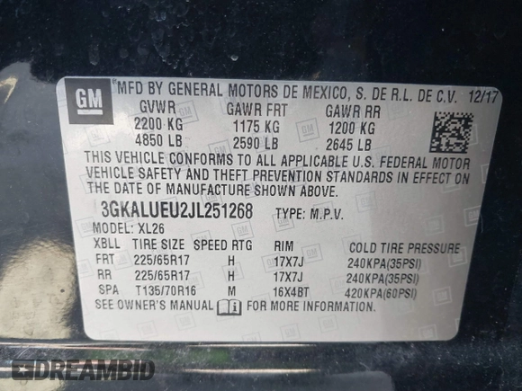 2018 GMC Terrain SLE Diesel with VIN 3GKALUEU2JL251268, listed as a IAAI auction lot 41668279 with 103,143 mi miles and . Bid and sale history available at carsss.com. Image 9.