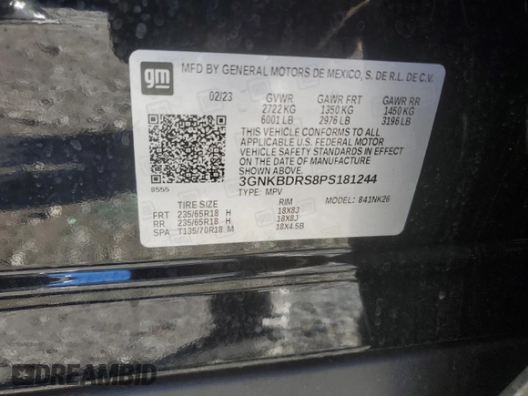 2023 Chevrolet Blazer LT with VIN 3GNKBDRS8PS181244, listed as a Copart auction lot 88360325 with 34,254 mi miles and Salvage title. Bid and sale history available at DreamBid. Image 15.