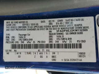 2019 Ford Fiesta SE with VIN 3FADP4EJ2KM132589, listed as a Copart auction lot 87682735 with 90,405 mi miles and Clean Title. Bid and sale history available at DreamBid. Image 12.