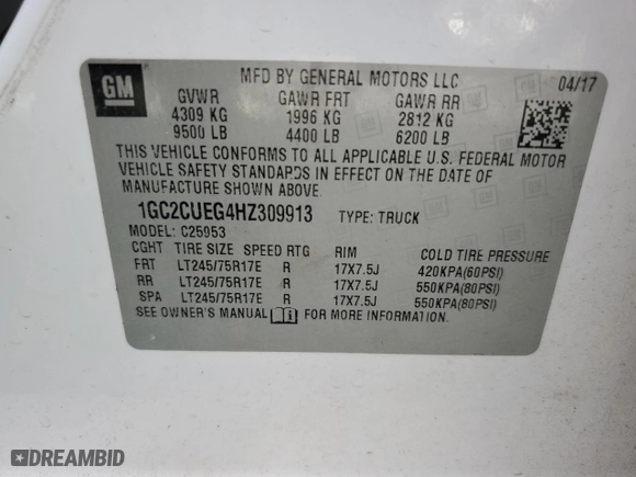 2017 Chevrolet Silverado 2500HD Work Truck with VIN 1GC2CUEG4HZ309913, listed as a Copart auction lot 76602704 with 284,909 mi miles and Clean Title. Bid and sale history available at carsss.com. Image 12.