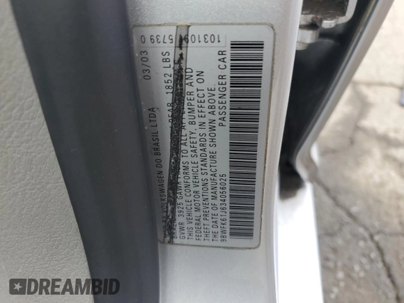 2003 Volkswagen Golf GL с VIN 9BWFK61J634056025, выставлен на аукционе Copart как лот 51135995 с пробегом 140 666 миль миль и Чистый • Clean title. История ставок и продаж доступна на DreamBid. Изображение 12.