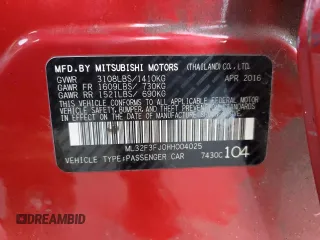 2017 Mitsubishi Mirage ES z VIN ML32F3FJ0HH004025, wystawiony jako Copart lot #42505725 z przebiegiem 105 543 mil mil oraz Tytuł czysty. Historia ofert i sprzedaży dostępna na DreamBid. Obrazek 12.