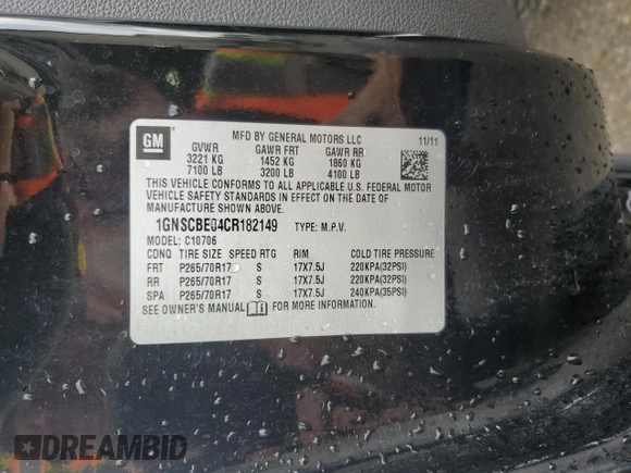 2012 Chevrolet Tahoe LT с VIN 1GNSCBE04CR182149, выставлен на аукционе Copart как лот 57110935 с пробегом 166 151 миль миль и Чистый • Clean title. История ставок и продаж доступна на DreamBid. Изображение 13.