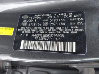 2019 Genesis G80 3.3T Sport with VIN KMHGN4JB5KU295935, listed as a IAAI auction lot 41481877 with 53,623 mi miles. Bid and sale history available at carsss.com. Image 9.