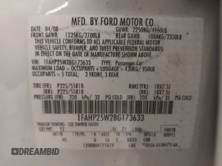 2008 Ford Taurus Limited with VIN 1FAHP25W28G173633, listed as a IAAI auction lot 40994885 with 133,974 mi miles. Bid and sale history available at carsss.com. Image 9.