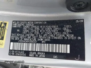 2009 Toyota Highlander Limited z VIN JTEDS42AX92083331, wystawiony jako IAAI lot #41868707 z przebiegiem 302 108 mil mil oraz . Historia ofert i sprzedaży dostępna na DreamBid. Obrazek 9.