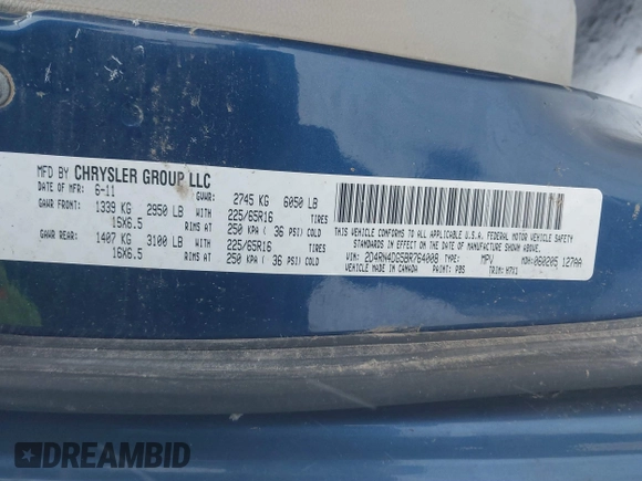 2011 Dodge Grand Caravan SXT with VIN 2D4RN4DG5BR764008, listed as a IAAI auction lot 41607216 with 25,137 mi miles and . Bid and sale history available at DreamBid. Image 9.
