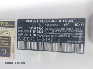 2012 Mercedes-Benz E 550 with VIN WDDKJ7DB7CF152018, listed as a IAAI auction lot 42304068 with 80,040 mi miles and . Bid and sale history available at DreamBid. Image 9.
