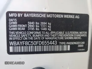 2015 BMW 7 Series 750Li xDrive with VIN WBAYF8C50FD655443, listed as a Copart auction lot 61092005 with Not provided miles and Salvage title. Bid and sale history available at DreamBid. Image 12.