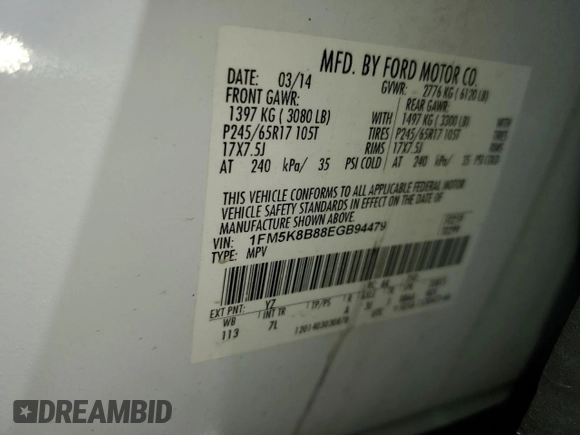 2014 Ford Explorer with VIN 1FM5K8B88EGB94479, listed as a Copart auction lot 57080815 with 133,950 mi miles and Salvage title. Bid and sale history available at DreamBid. Image 14.
