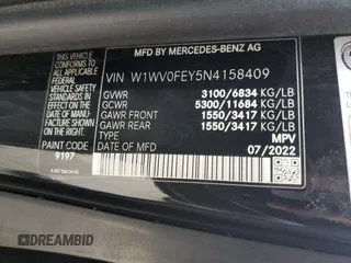 2022 Mercedes-Benz Metris with VIN W1WV0FEY5N4158409, listed as a Copart auction lot 45286594 with 10,109 mi miles and Salvage Title. Bid and sale history available at DreamBid. Image 13.
