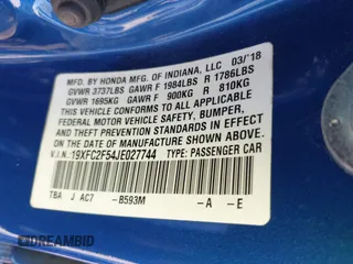 2018 Honda Civic LX with VIN 19XFC2F54JE027744, listed as a IAAI auction lot 42038398 with 119,250 mi miles and . Bid and sale history available at DreamBid. Image 9.