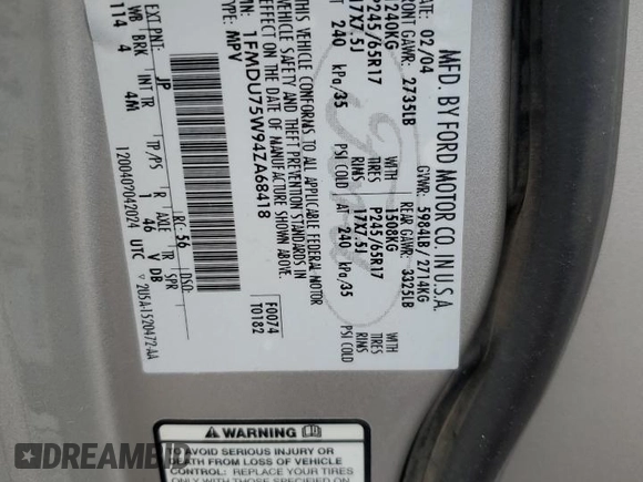 2004 Ford Explorer Limited z VIN 1FMDU75W94ZA68418, wystawiony jako Copart lot #65062085 z przebiegiem 157 972 mil mil oraz Szkoda całkowita • Salvage title. Historia ofert i sprzedaży dostępna na DreamBid. Obrazek 13.