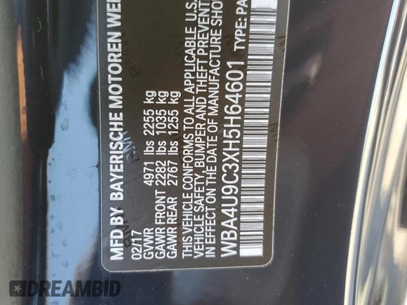 2017 BMW 4 Series 430i xDrive with VIN WBA4U9C3XH5H64601, listed as a Copart auction lot 72721464 with 27,495 mi miles and Salvage title. Bid and sale history available at DreamBid. Image 12.