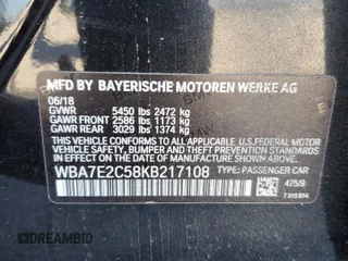 2019 BMW 7 Series 740i with VIN WBA7E2C58KB217108, listed as a Copart auction lot 70862103 with 0 mi miles. Bid and sale history available at carsss.com. Image 12.