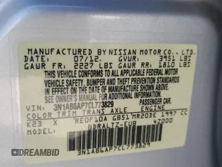 2012 Nissan Sentra S with VIN 3N1AB6AP7CL773829, listed as a Copart auction lot 54750015 with 155,539 mi miles and Clean Title. Bid and sale history available at DreamBid. Image 12.