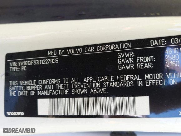 2013 Volvo S60 T5 Premier with VIN YV1612FS3D1227835, listed as a IAAI auction lot 41833680 with 136,776 mi miles. Bid and sale history available at carsss.com. Image 9.