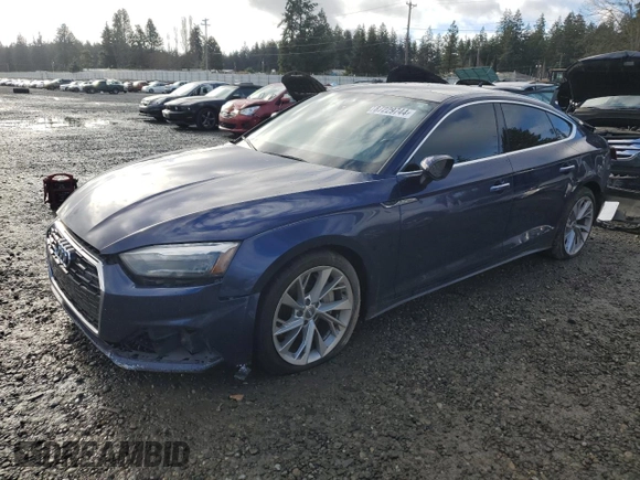 2020 Audi A5 Sportback Premium with VIN WAUANCF56LA007430, listed as a Copart auction lot 87229744 with Not provided miles and Salvage title. Bid and sale history available at DreamBid. Image 1.