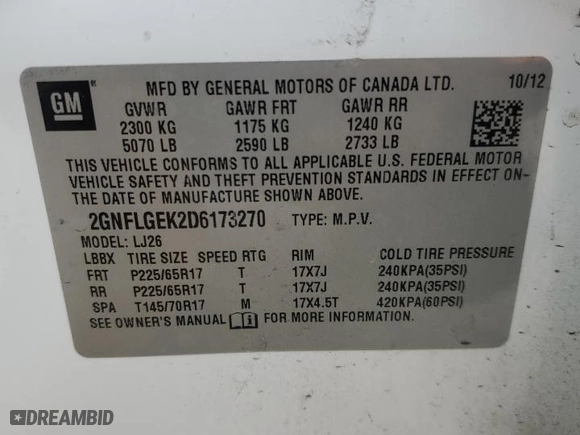 2013 Chevrolet Equinox LTZ with VIN 2GNFLGEK2D6173270, listed as a Copart auction lot 42697265 with 167,164 mi miles and Salvage Title. Bid and sale history available at carsss.com. Image 15.