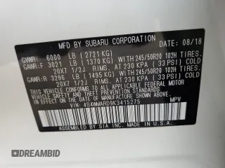 2019 Subaru Ascent Touring с VIN 4S4WMARD9K3415275, выставлен на аукционе Copart как лот 58031535 с пробегом 74 872 миль миль и Списание • Salvage title. История ставок и продаж доступна на DreamBid. Изображение 13.