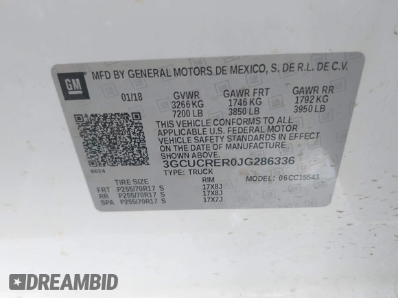 2018 Chevrolet Silverado 1500 LT with VIN 3GCUCRER0JG286336, listed as a IAAI auction lot 41738980 with 124,612 mi miles and . Bid and sale history available at DreamBid. Image 9.