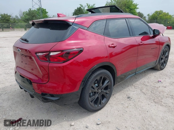 2021 Chevrolet Blazer RS with VIN 3GNKBKRS4MS570818, listed as a IAAI auction lot 42511827 with 28,519 mi miles and . Bid and sale history available at DreamBid. Image 4.