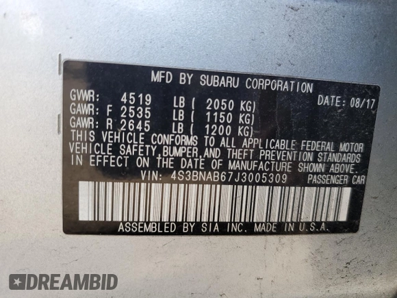 2018 Subaru Legacy z VIN 4S3BNAB67J3005309, wystawiony jako Copart lot #56160585 z przebiegiem 119 920 mil mil oraz Szkoda całkowita • Salvage title. Historia ofert i sprzedaży dostępna na DreamBid. Obrazek 12.