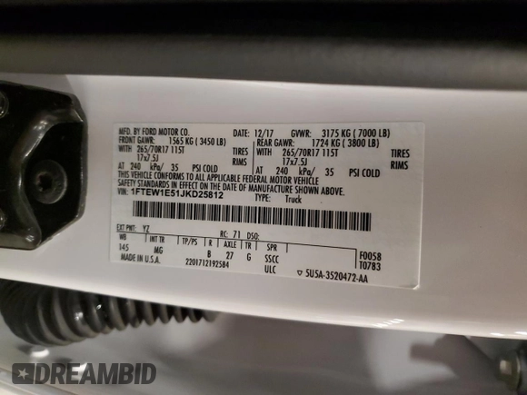 2018 Ford F-150 XL with VIN 1FTEW1E51JKD25812, listed as a Copart auction lot 58729825 with 136,031 mi miles and Salvage title. Bid and sale history available at DreamBid. Image 12.