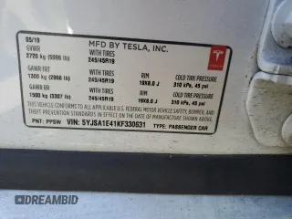 2019 Tesla Model S 100D with VIN 5YJSA1E41KF330631, listed as a Copart auction lot 55360295 with 52,245 mi miles and Salvage title. Bid and sale history available at DreamBid. Image 12.