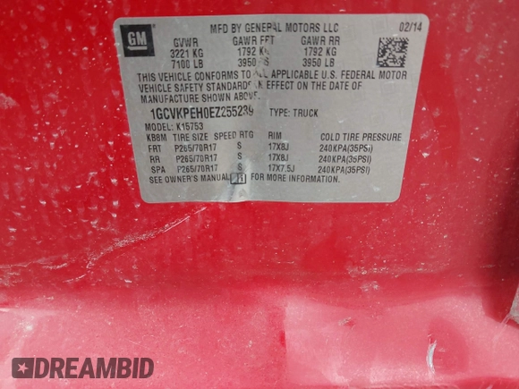 2014 Chevrolet Silverado 1500 Work Truck with VIN 1GCVKPEH0EZ255239, listed as a IAAI auction lot 41810917 with 132,821 mi miles and . Bid and sale history available at DreamBid. Image 9.