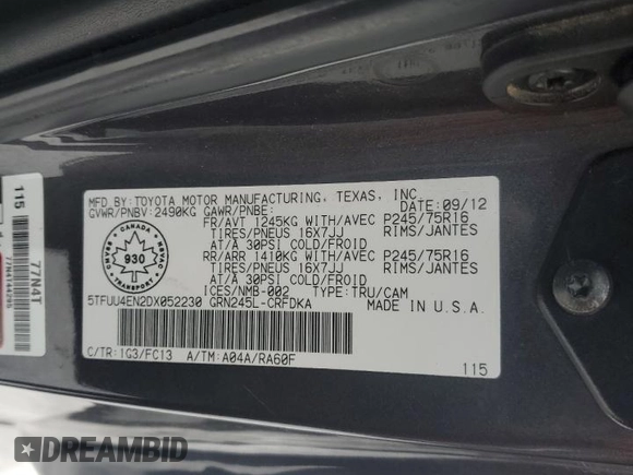 2013 Toyota Tacoma z VIN 5TFUU4EN2DX052230, wystawiony jako Copart lot #43802675 z przebiegiem 102 410 mil mil oraz Szkoda całkowita • Salvage title. Historia ofert i sprzedaży dostępna na DreamBid. Obrazek 12.