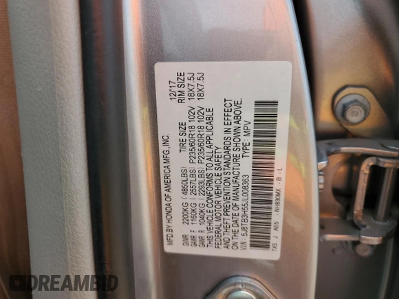 2018 Acura RDX Technology with VIN 5J8TB3H55JL008363, listed as a Copart auction lot 58776665 with 101,858 mi miles and Salvage title. Bid and sale history available at DreamBid. Image 13.