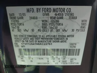 2006 Ford Escape Limited z VIN 1FMYU94166KC22761, wystawiony jako IAAI lot #42853449 z przebiegiem 180 841 mil mil oraz . Historia ofert i sprzedaży dostępna na DreamBid. Obrazek 9.
