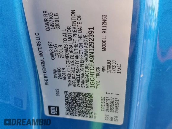 2022 Chevrolet Colorado 4WD LT z VIN 1GCHTCEA9N1292391, wystawiony jako Copart lot #58811905 z przebiegiem 20 655 mil mil oraz Szkoda całkowita • Salvage title. Historia ofert i sprzedaży dostępna na DreamBid. Obrazek 12.
