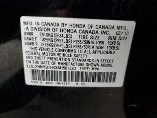 2010 Acura ZDX Tech Pkg with VIN 2HNYB1H4XAH501320, listed as a Copart auction lot 82852504 with 278,499 mi miles and Salvage Title. Bid and sale history available at carsss.com. Image 15.