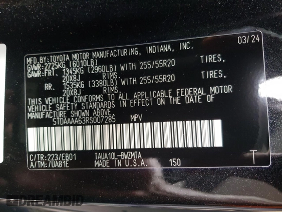 2024 Lexus TX 350 z VIN 5TDAAAA63RS007285, wystawiony jako Copart lot #62910784 z przebiegiem 2 515 mil mil oraz Szkoda całkowita • Salvage title. Historia ofert i sprzedaży dostępna na DreamBid. Obrazek 13.