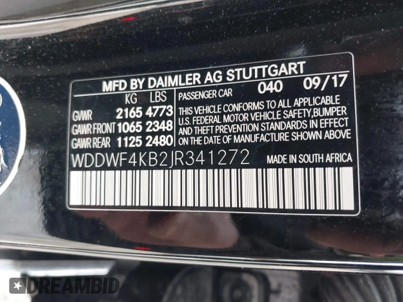 2018 Mercedes-Benz C 300 with VIN WDDWF4KB2JR341272, listed as a IAAI auction lot 41650381 with 74,216 mi miles and . Bid and sale history available at DreamBid. Image 9.