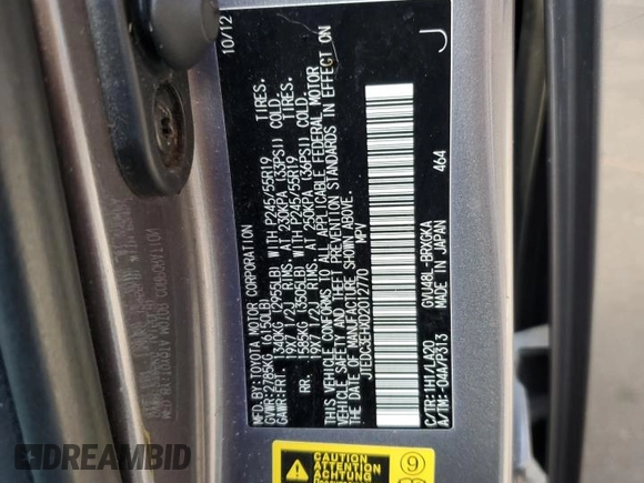 2013 Toyota Highlander Limited with VIN JTEDC3EHXD2012770, listed as a Copart auction lot 54064335 with 112,821 mi miles and Salvage title. Bid and sale history available at DreamBid. Image 13.