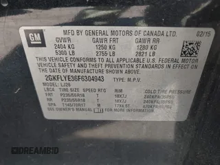 2015 GMC Terrain SLT z VIN 2GKFLYE36F6304943, wystawiony jako IAAI lot #41900161 z przebiegiem 228 648 mil mil oraz . Historia ofert i sprzedaży dostępna na DreamBid. Obrazek 9.
